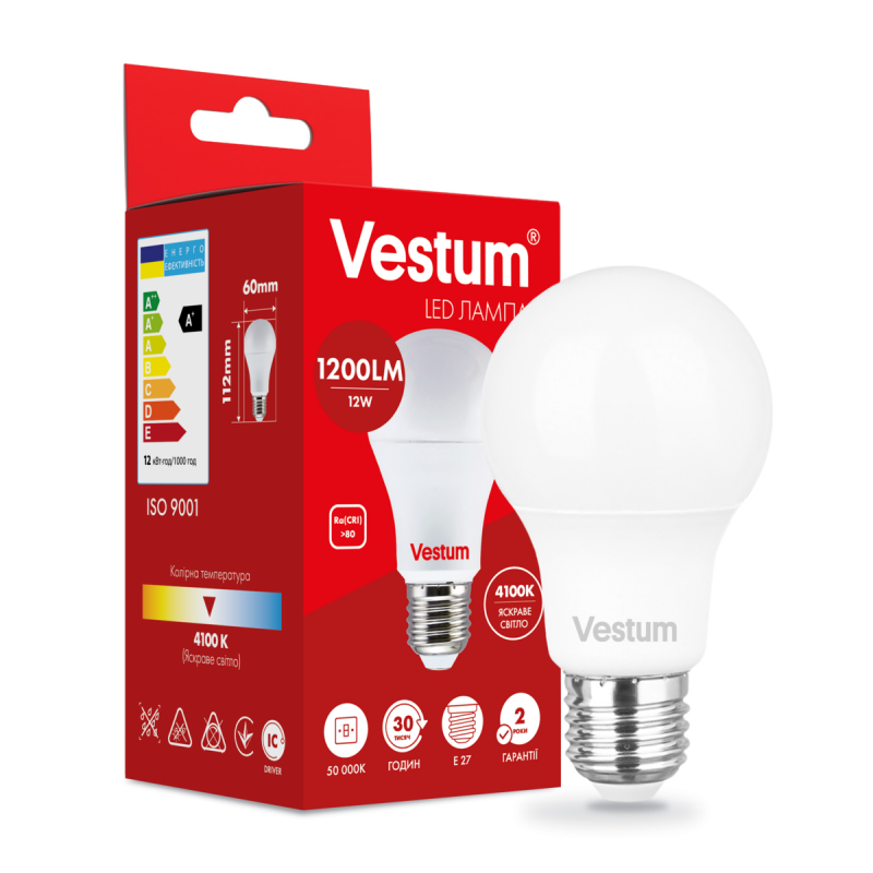 Лампа LED VESTUM A60 12W 4100K 1200Лм 220V E27